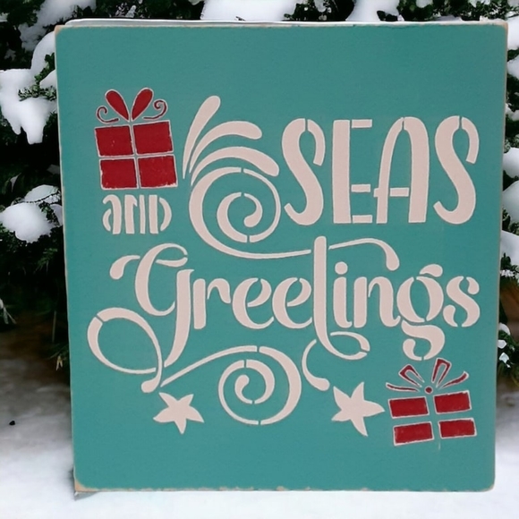Coastal Christmas Wood Sign 6" Painted Beach Ocean Tiered Tray Shelf Sitter - Picture 5 of 13